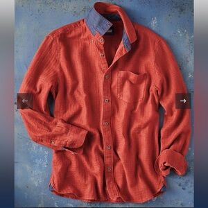 32 Bar Blues Linen Cotton Long Sleeve Button Down Shirt Size Large EUC